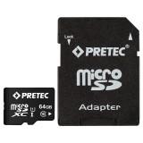 Pretec 64 GB microSDXC UHS-I Class 10 + SD Adapter STSX64G-SA -  1