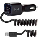 BUDI Car charger Blue Led 1USB 2.4A + Lightning cable 1.2 m Black (M8J066L BLACK) -  1