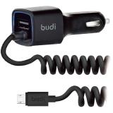 BUDI Car charger Blue Led 1USB 2.4A + Micro cable 1.2 m Black (M8J066M) -  1