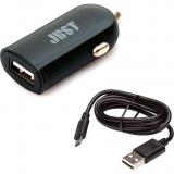 Just Me2 USB Car Charger (2.4A/12W, 1USB) Black + microUSB cable (CCHRGR-M2MUSB-BLCK) -  1