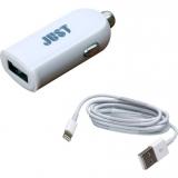 Just Me2 USB Car Charger (2.4A/12W, 1USB) White + Lightning cable (CCHRGR-M2LGHT-WHT) -  1