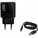 Just Simple Dual USB Wall Charger (2.1A/2USB) Black + microUSB cable (WCHRGR-SMP2MUSB-BLCK) -  1